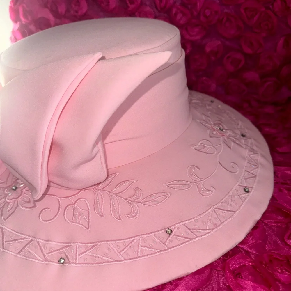 Elegant Pink Women's Hat Vintage Tea By Studio B - Picture 4 of 9